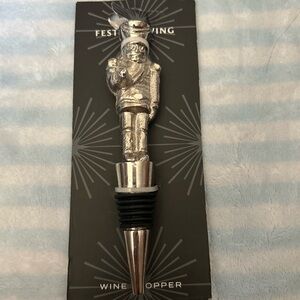 Silver Nutcracker Wine Bottle Stopper - Festive Holiday Accent
